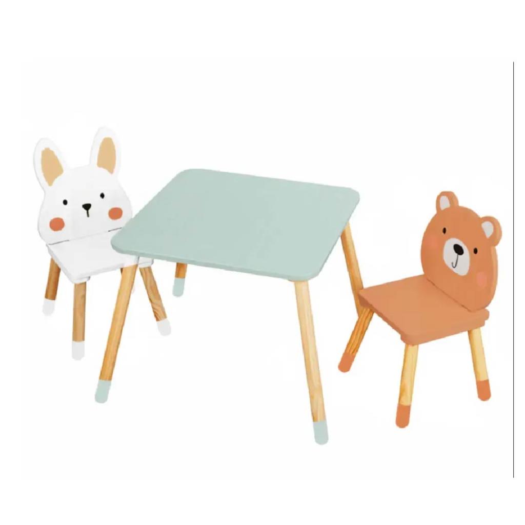 Kids Wooden Table & Chair Set – Animal Design (3 Pieces)